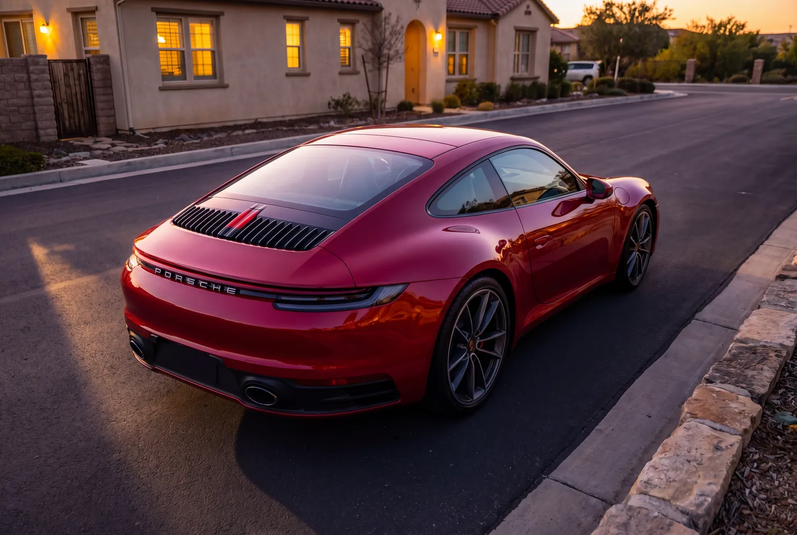 Porsche 911 paint under correction lighting showing a mirror finish